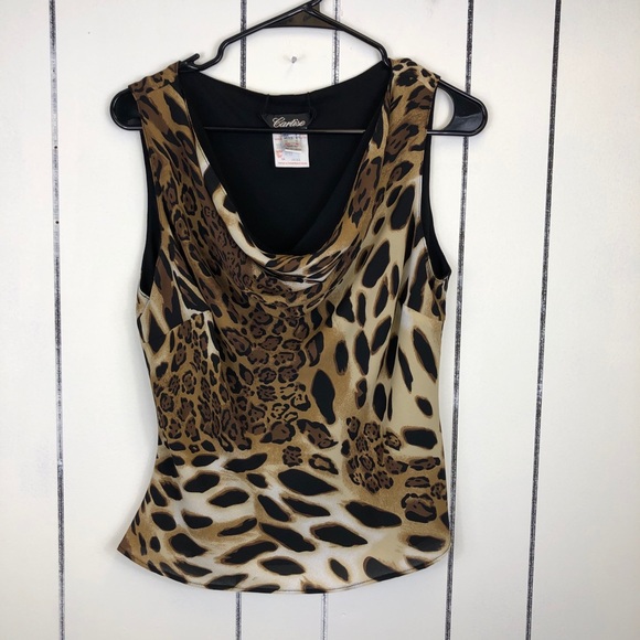 Vintage Leopard Print Drape Front Tank Sz 8 - Picture 1 of 7